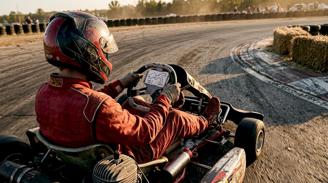 Go-kart driver using progressive braking on track