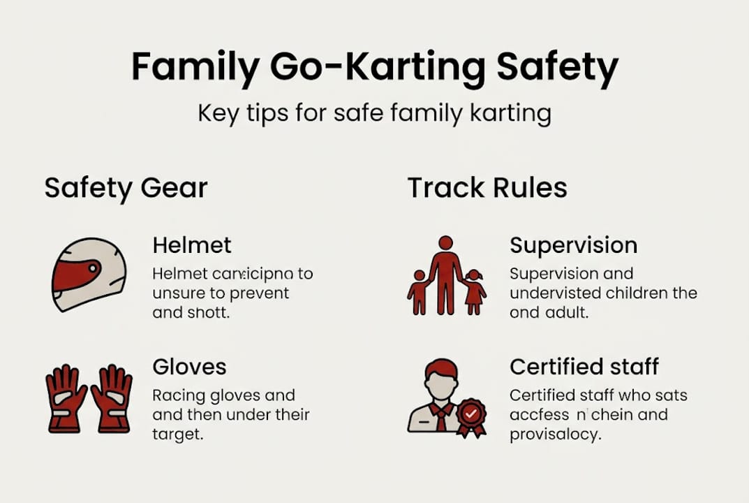 Infographic showing key go-karting safety tips for families
