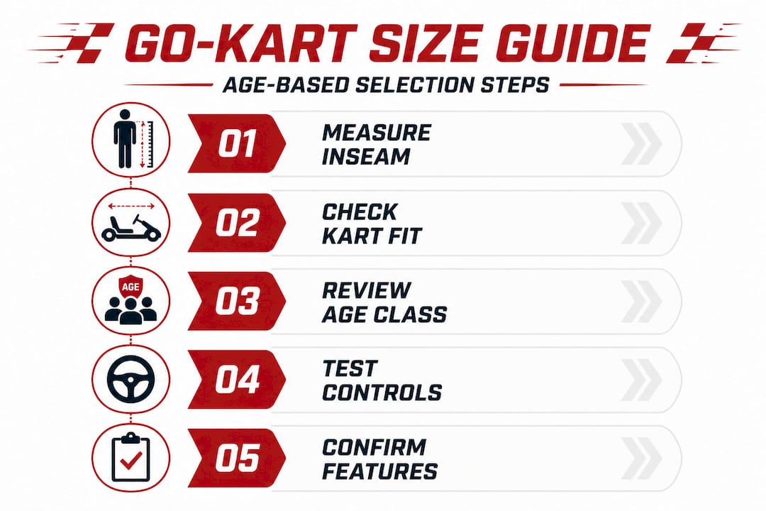 Infographic showing age-based go-kart fit steps