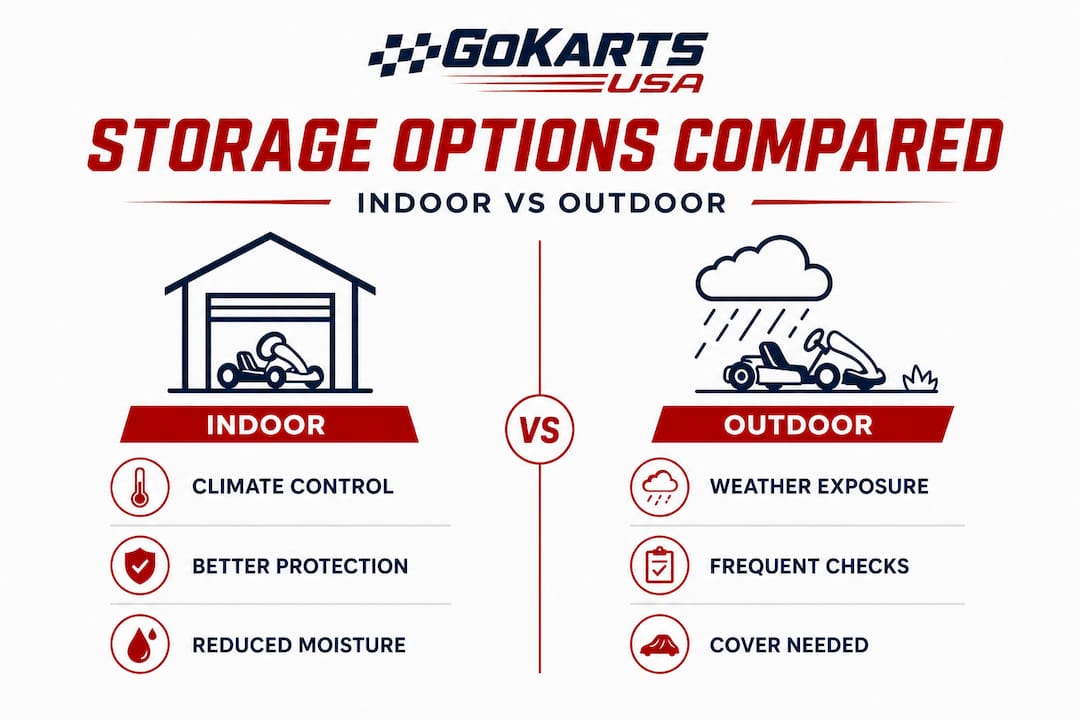 Infographic comparing indoor and outdoor go-kart storage