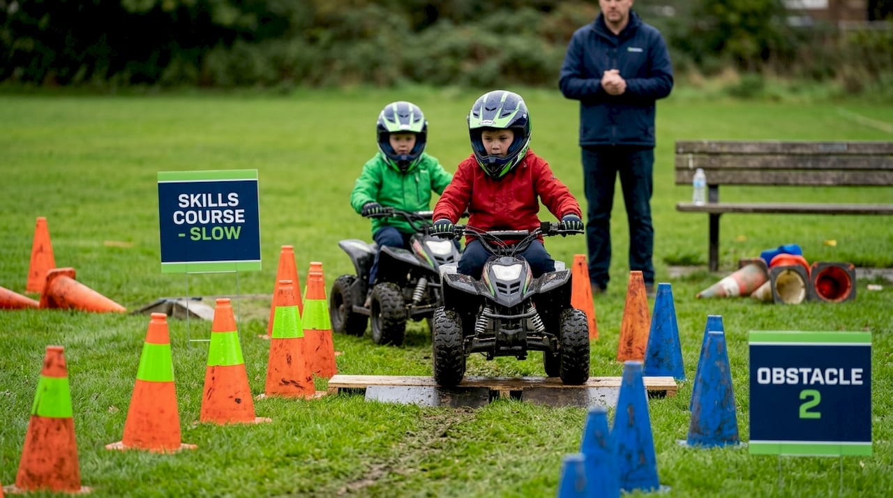 Children riding ATVs on kids obstacle course