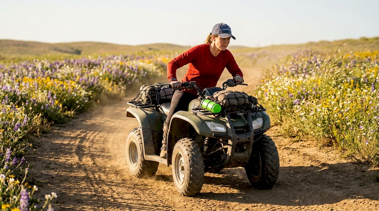 ATV rider practices weight shift techniques