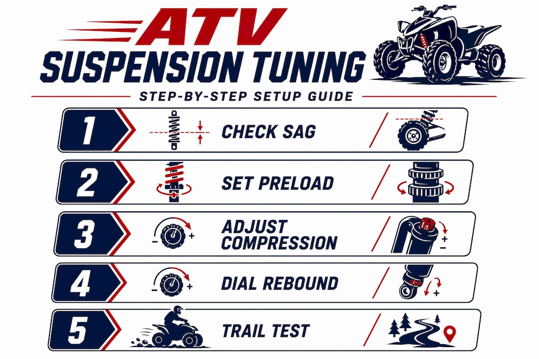 Infographic shows ATV suspension tuning step sequence
