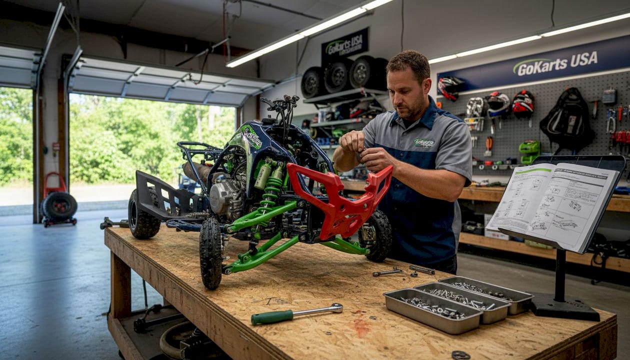 Man attaching ATV fender during assembly