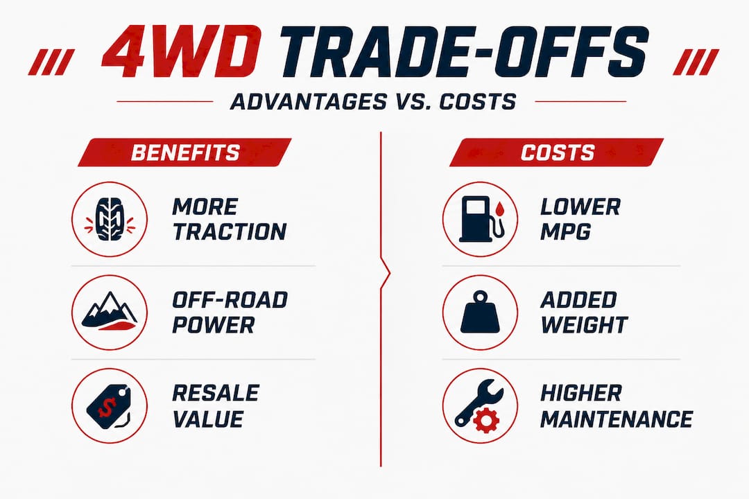 Infographic comparing 4WD advantages and trade-offs