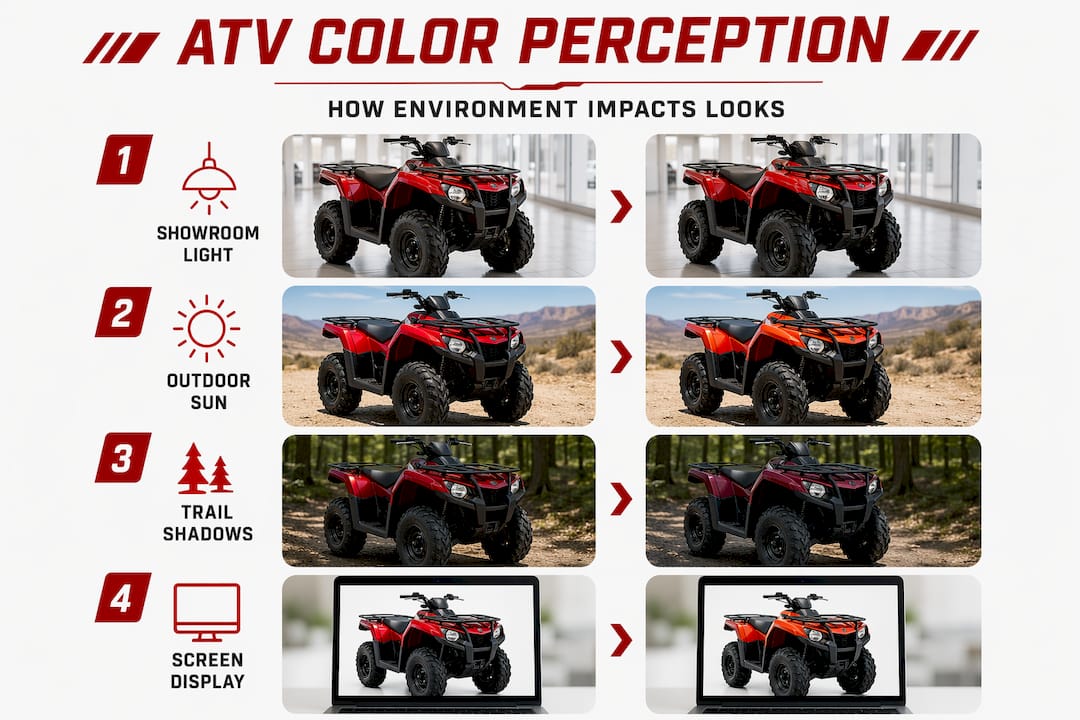 Infographic displaying how lighting impacts ATV color