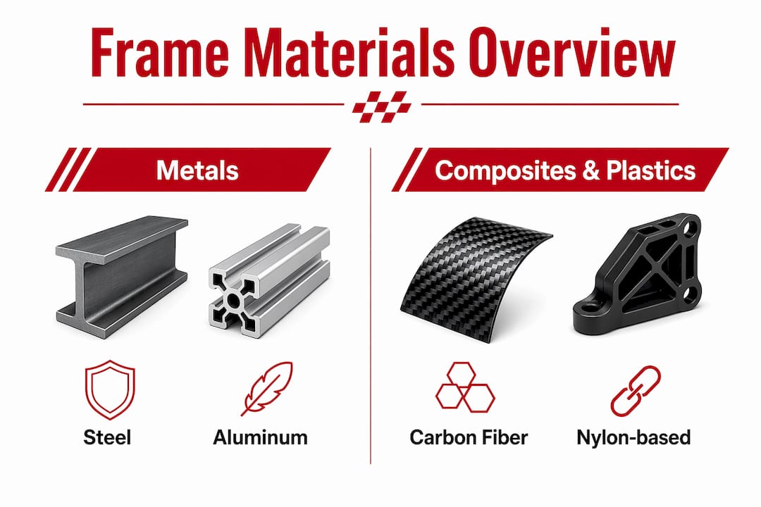 Infographic comparing metals versus composites frame materials