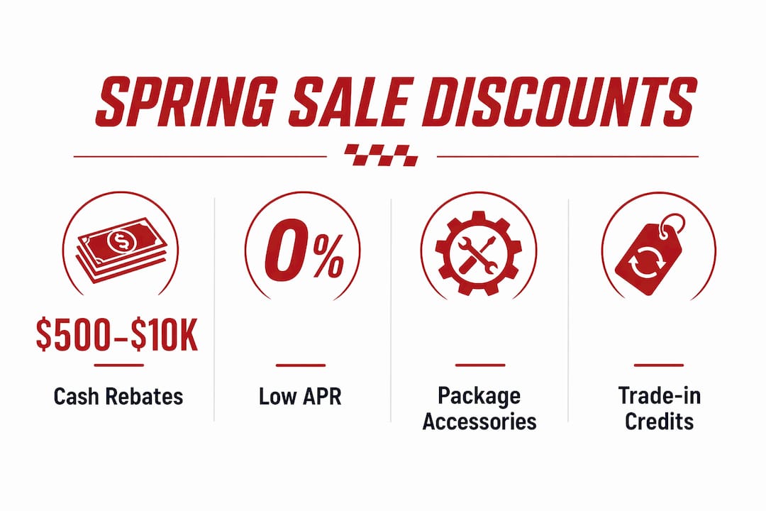 Infographic showing key discount types in powersports spring sale