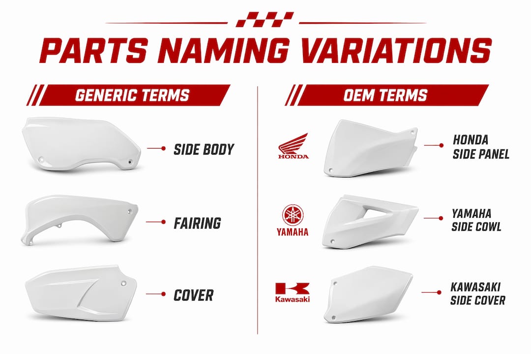 Infographic comparing generic vs OEM parts naming