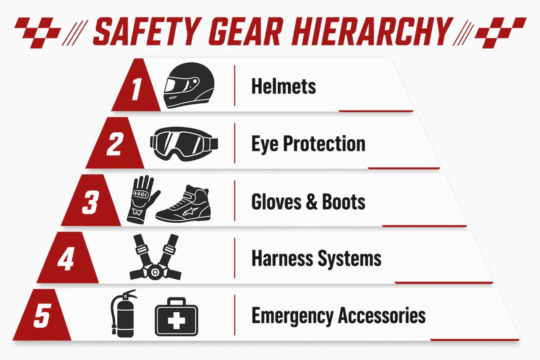 Infographic showing hierarchy of outdoor vehicle safety gear