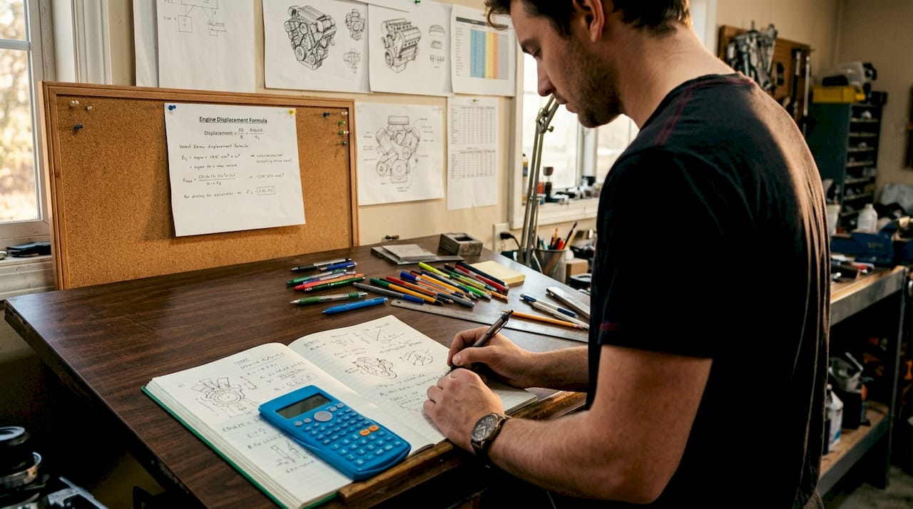 Workspace with engine displacement calculations