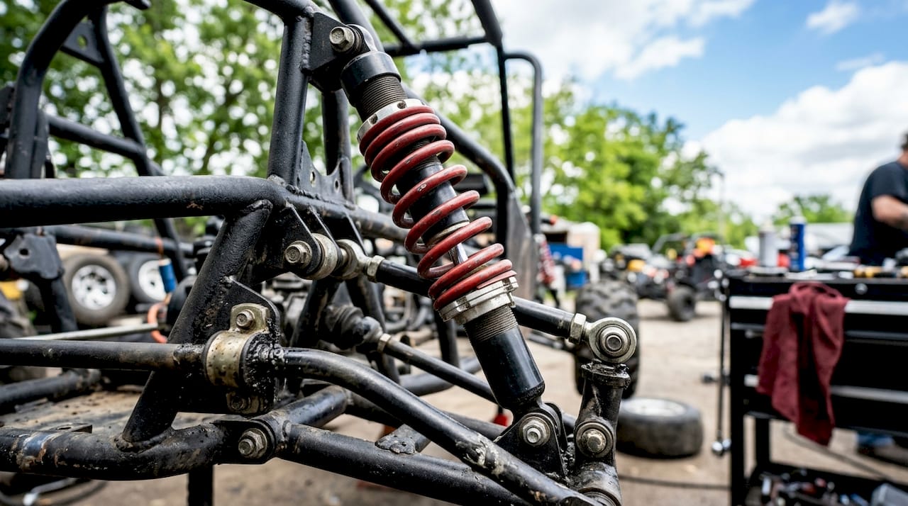Close-up of car suspension springs and shocks