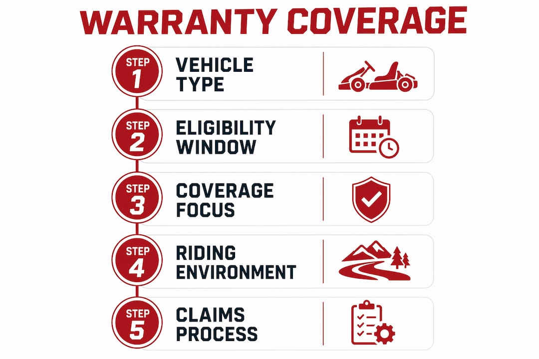 Infographic illustrating powersports warranty coverage steps