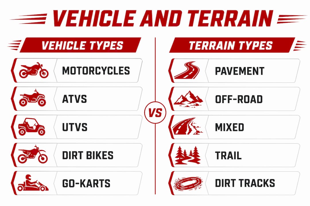 Infographic comparing powersports vehicle types and terrain