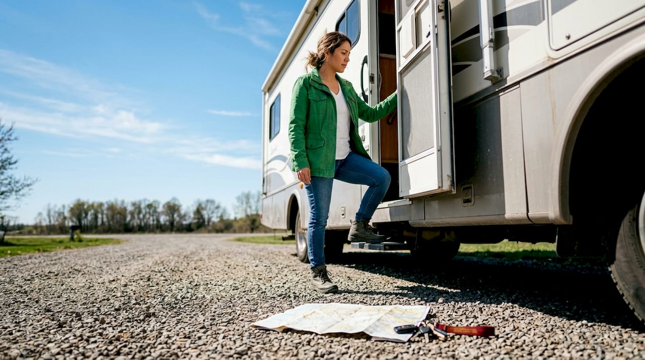 Driver preparing motorhome for drive-away transport