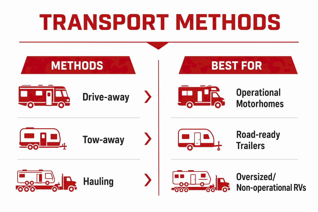 Infographic comparing RV transport methods
