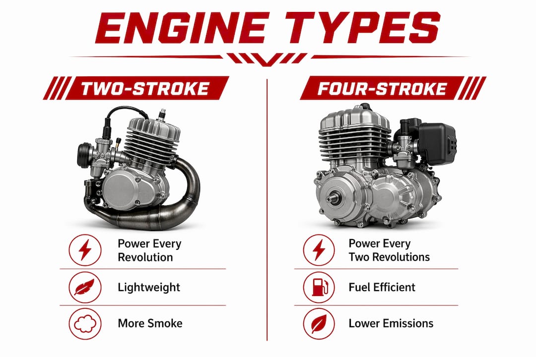 Infographic comparing two-stroke and four-stroke engines