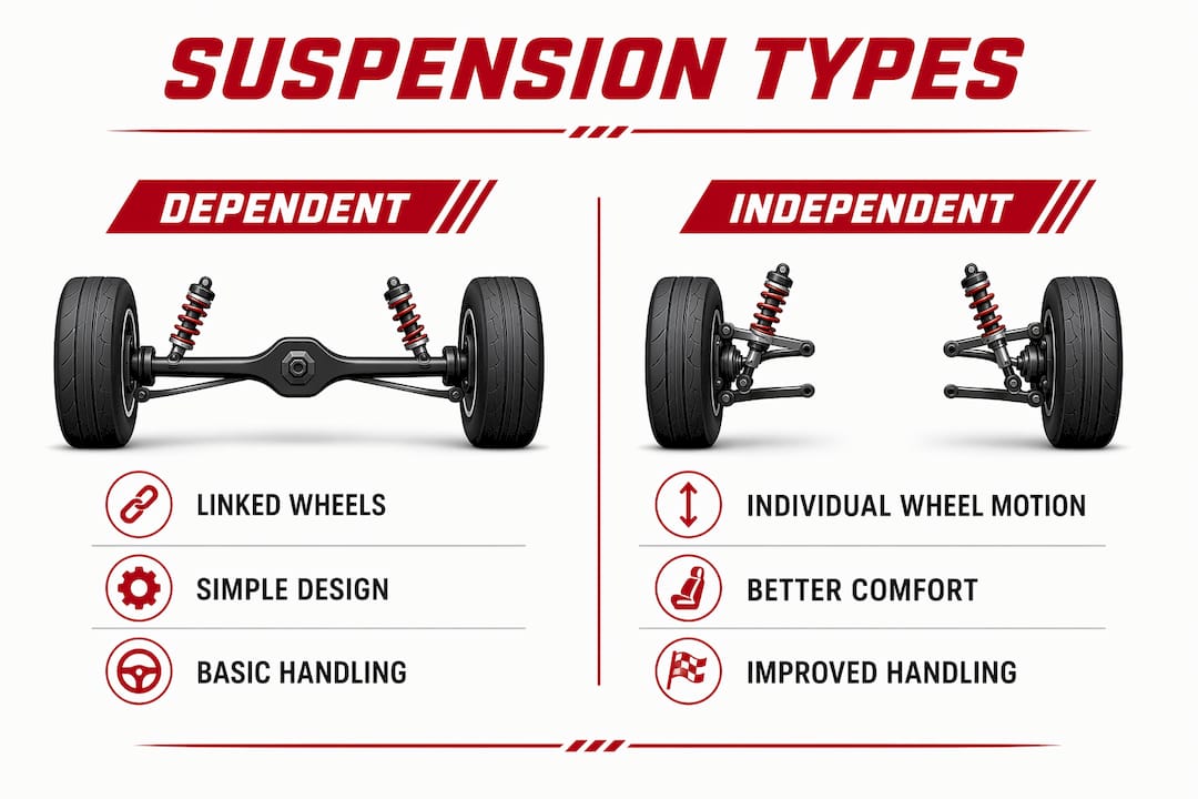 Infographic comparing dependent and independent suspension types