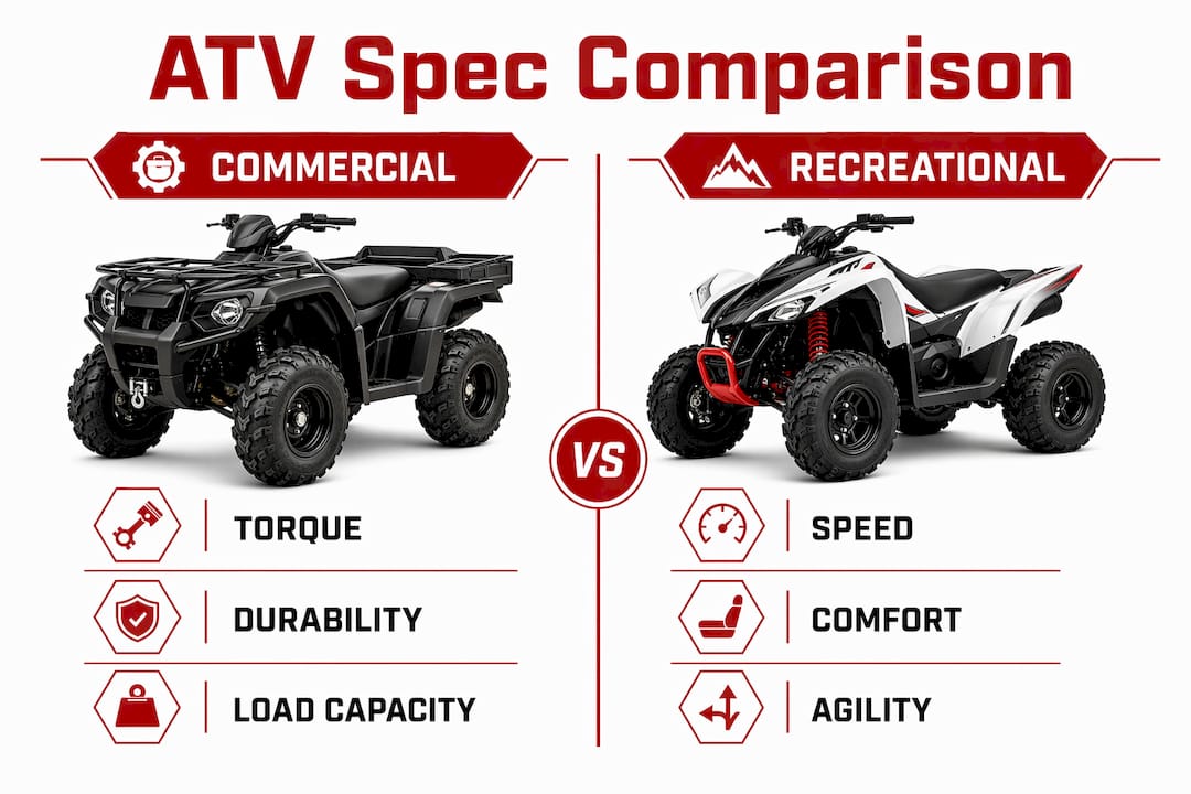 Infographic comparing commercial and recreational ATV features