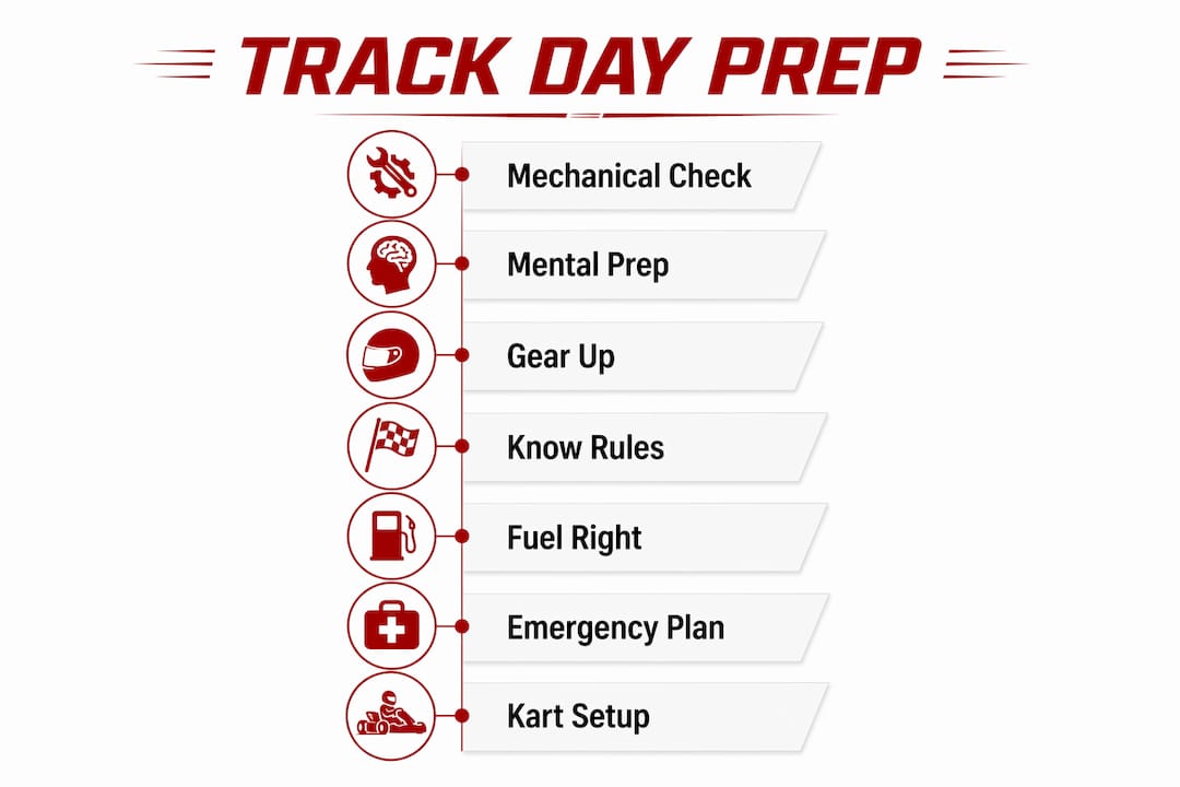 Infographic showing go-kart track day preparation steps overview