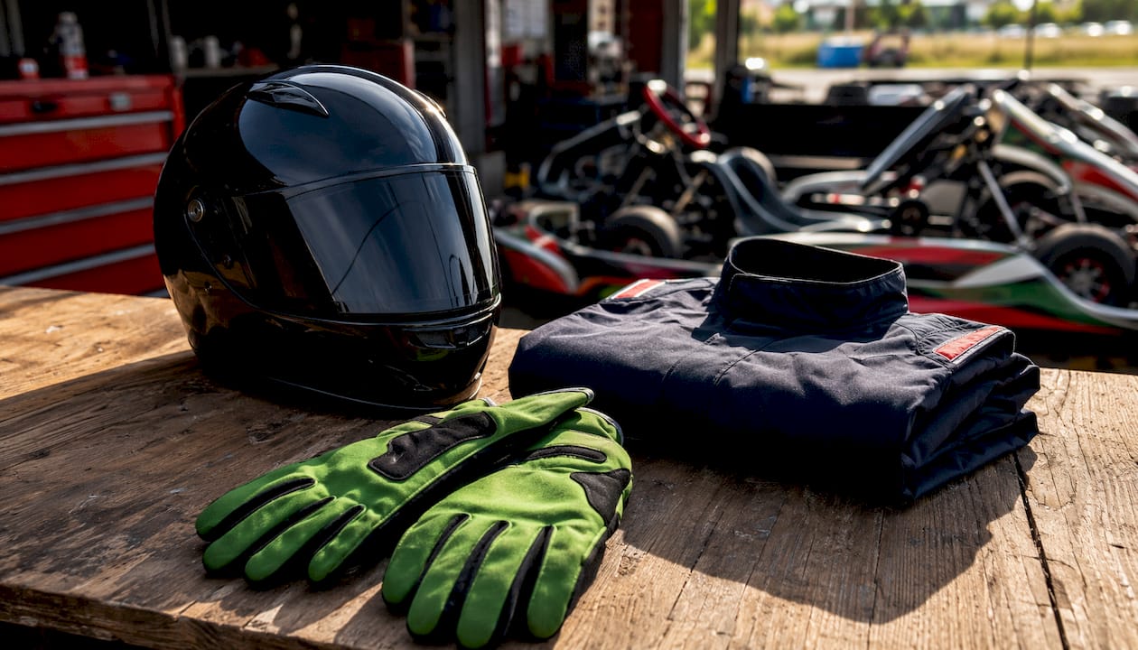 Arranged go-kart safety equipment gear