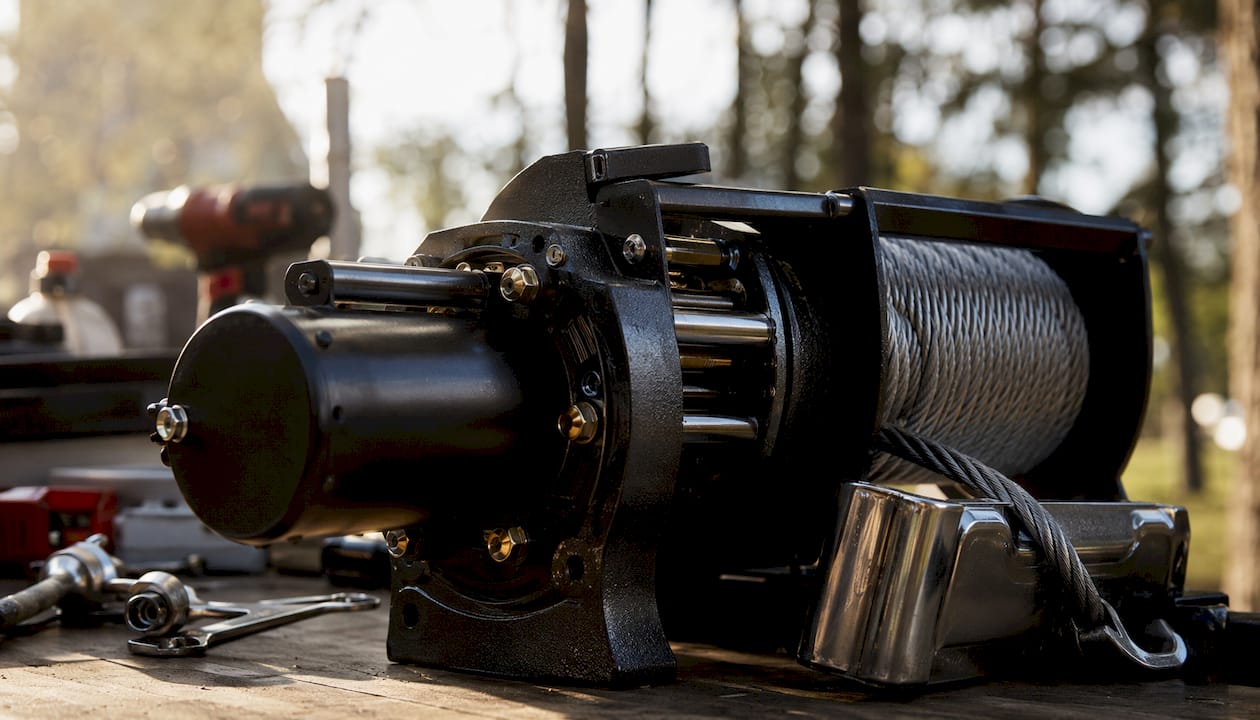 Close-up winch motor and drum mechanism