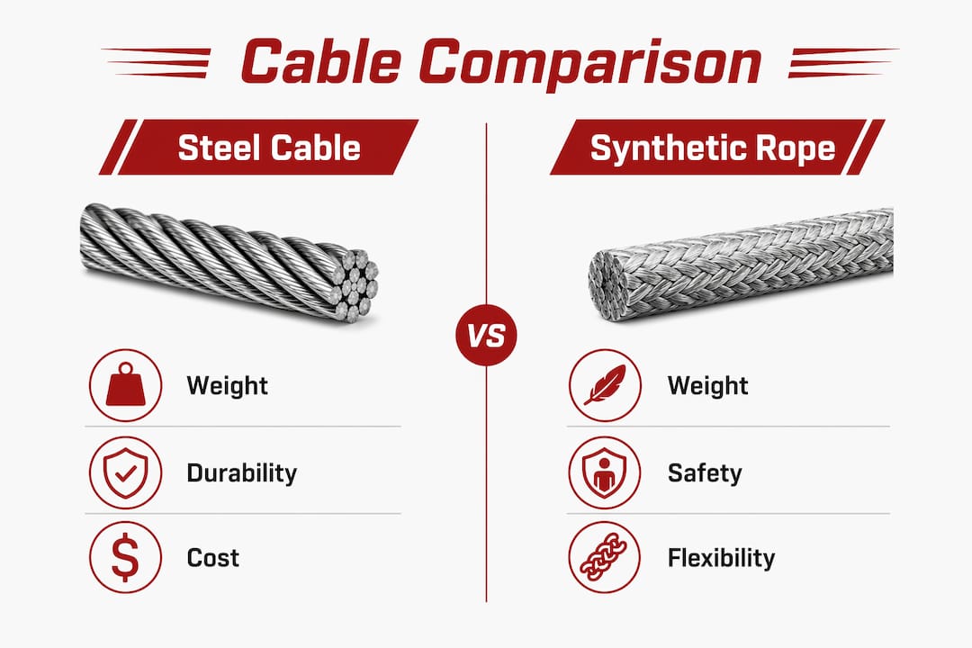 Infographic comparing steel cable and synthetic rope