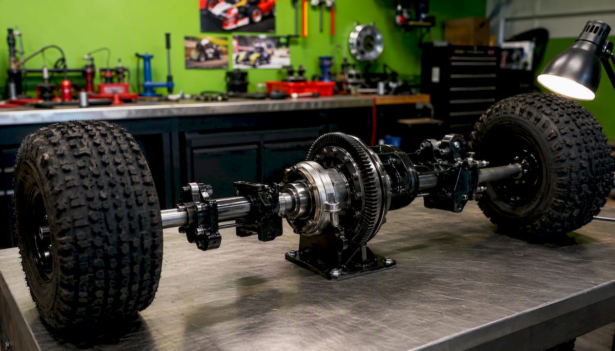 Live axle system assembly for mini bike