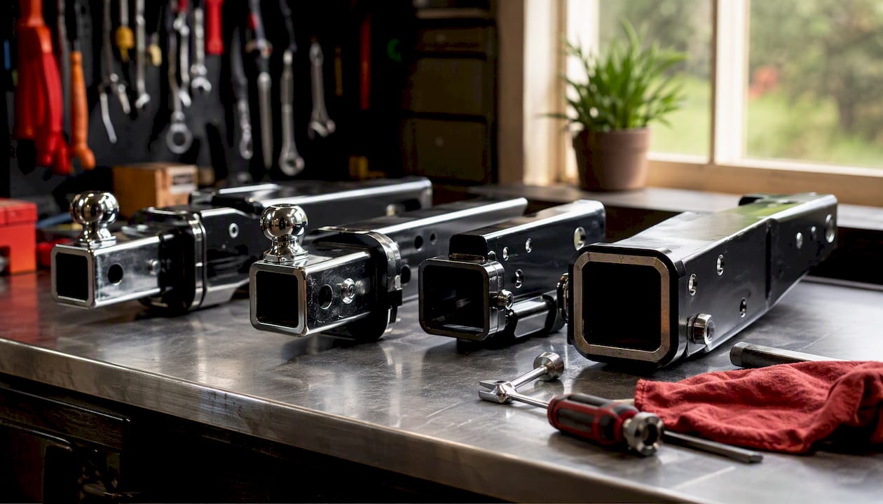 Close-up of different trailer hitch classes