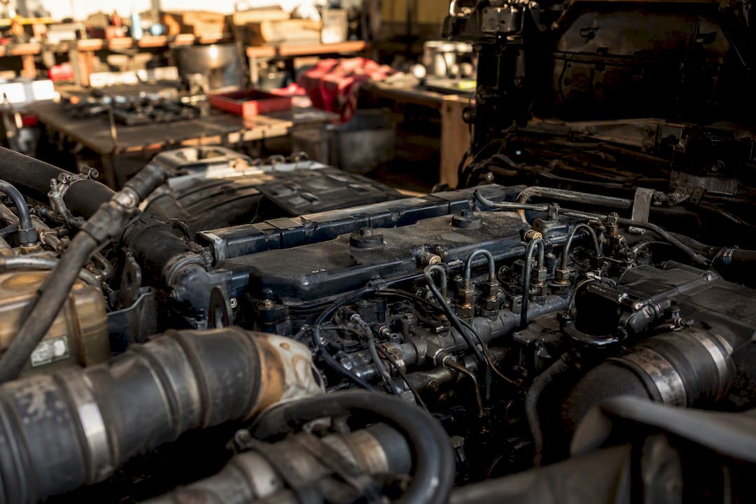Heavy-duty truck diesel engine close-up