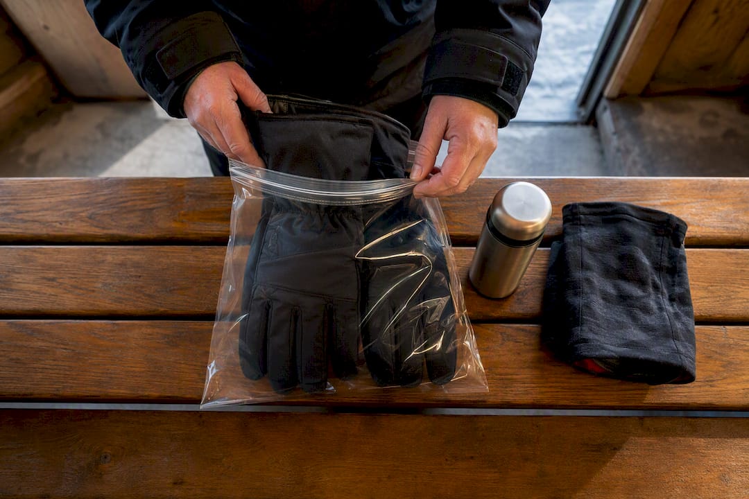 Spare gloves sealed in waterproof bag