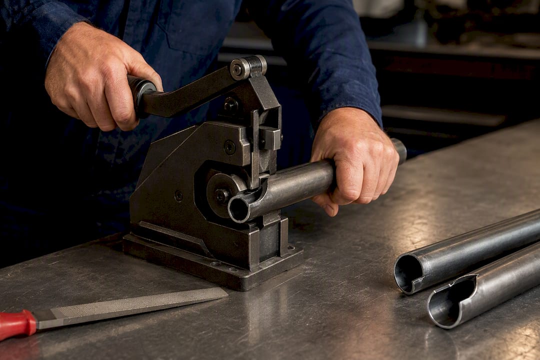 Tubing notcher preparing clean tube joint