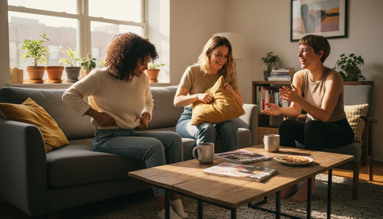 Friends laughing together while wearing shapewear