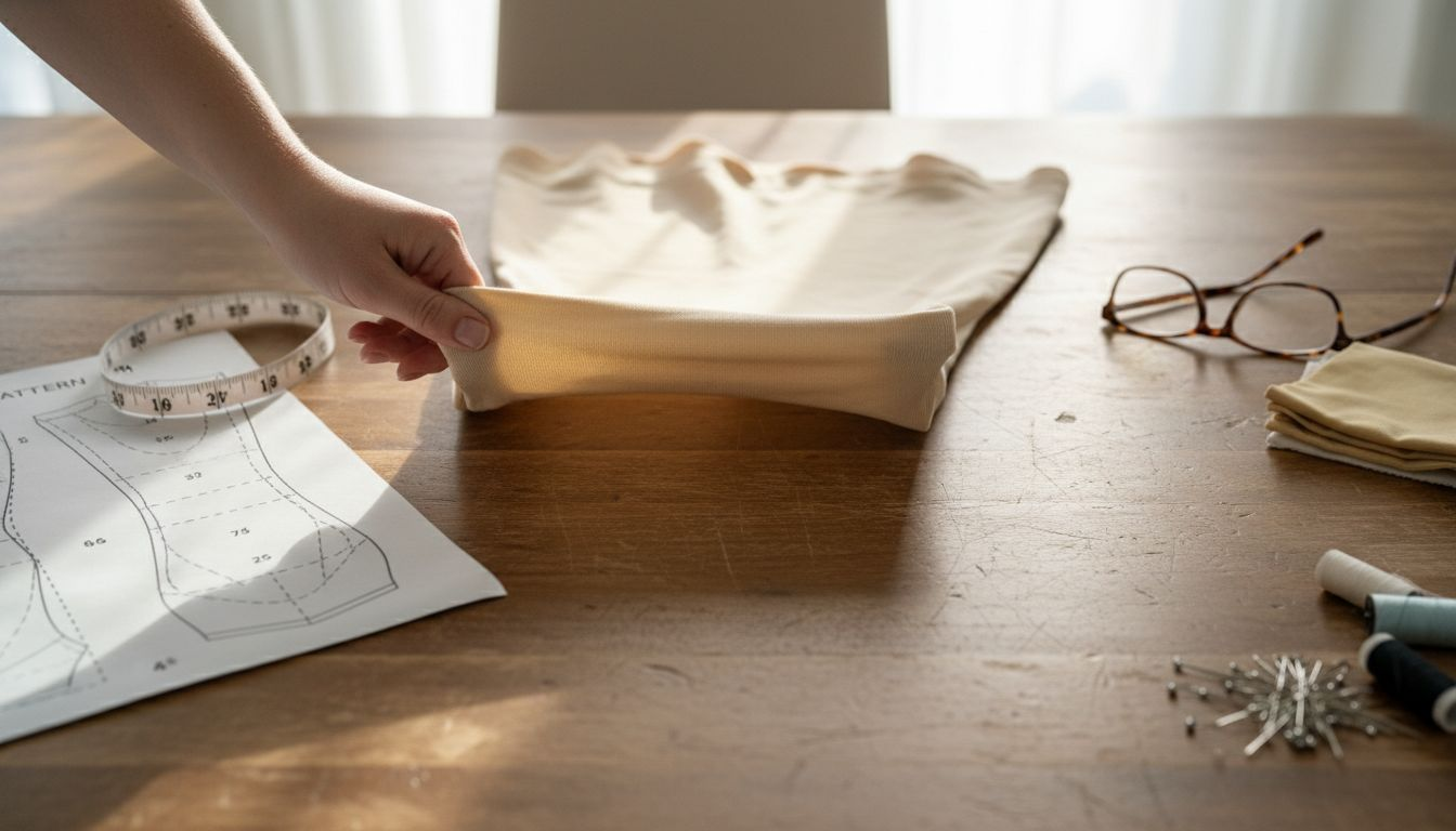 Close-up shapewear fabric and accessories on table