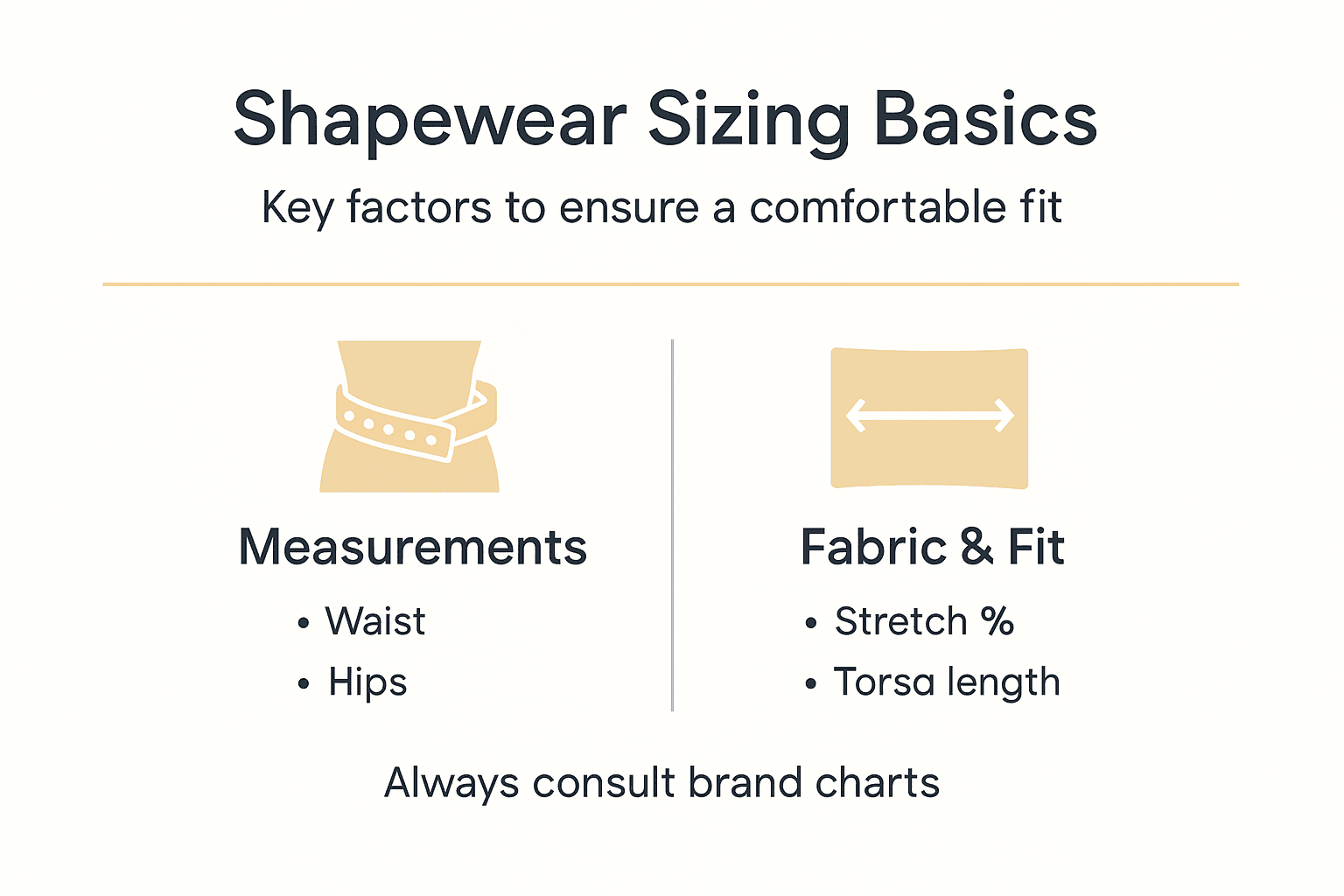 Shapewear sizing infographic with fit tips