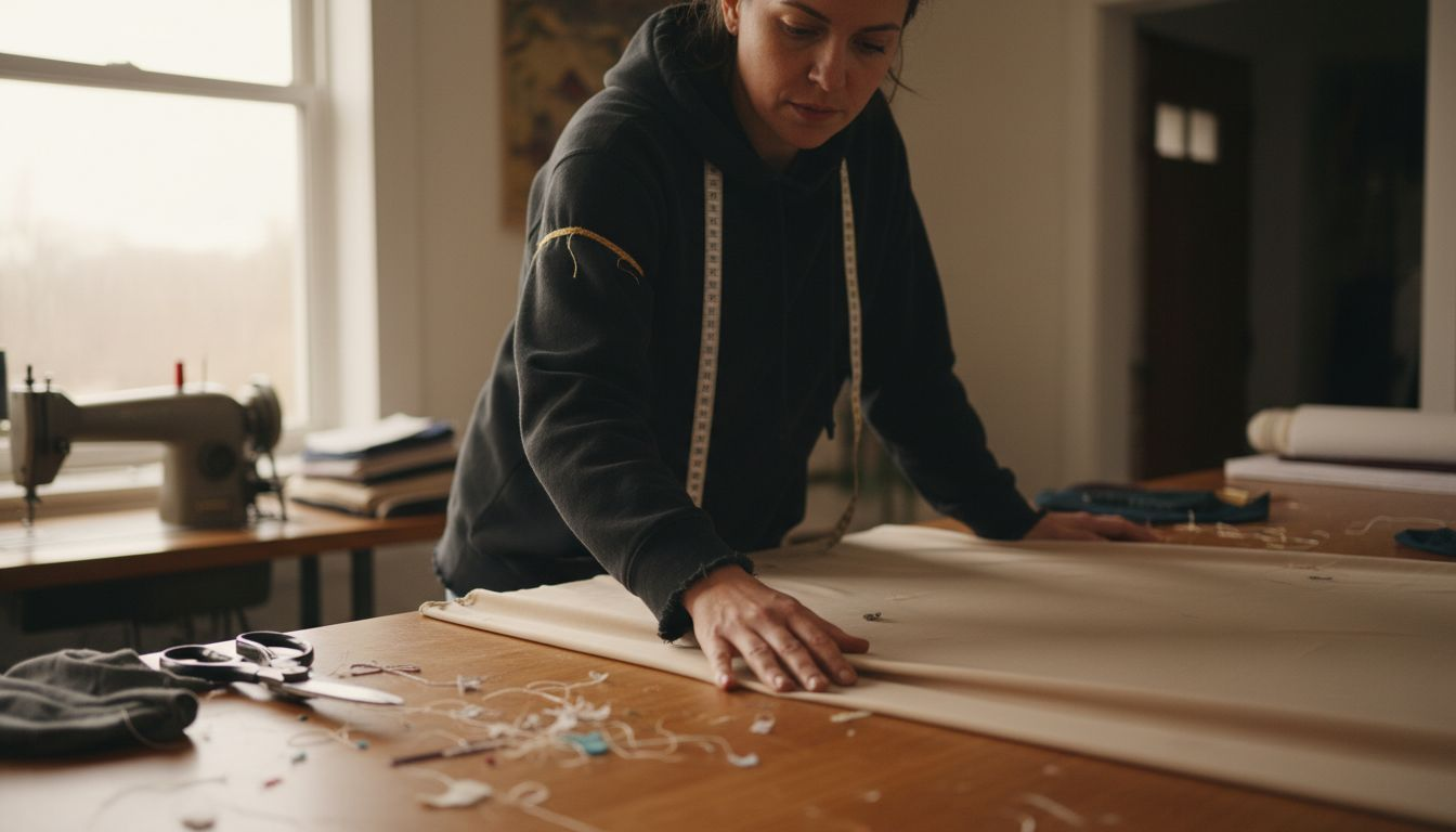 Designer examines seamless shaper fabric samples