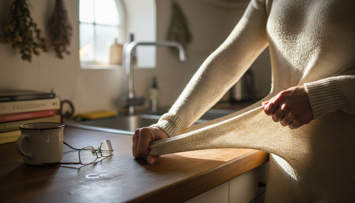 Hands stretching full body suit material