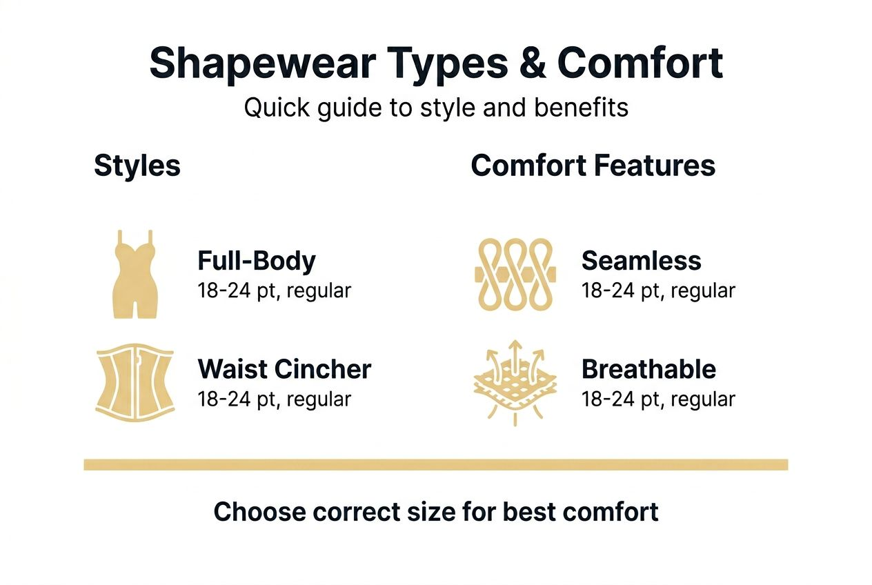 Infographic demonstrating shapewear styles and comfort features