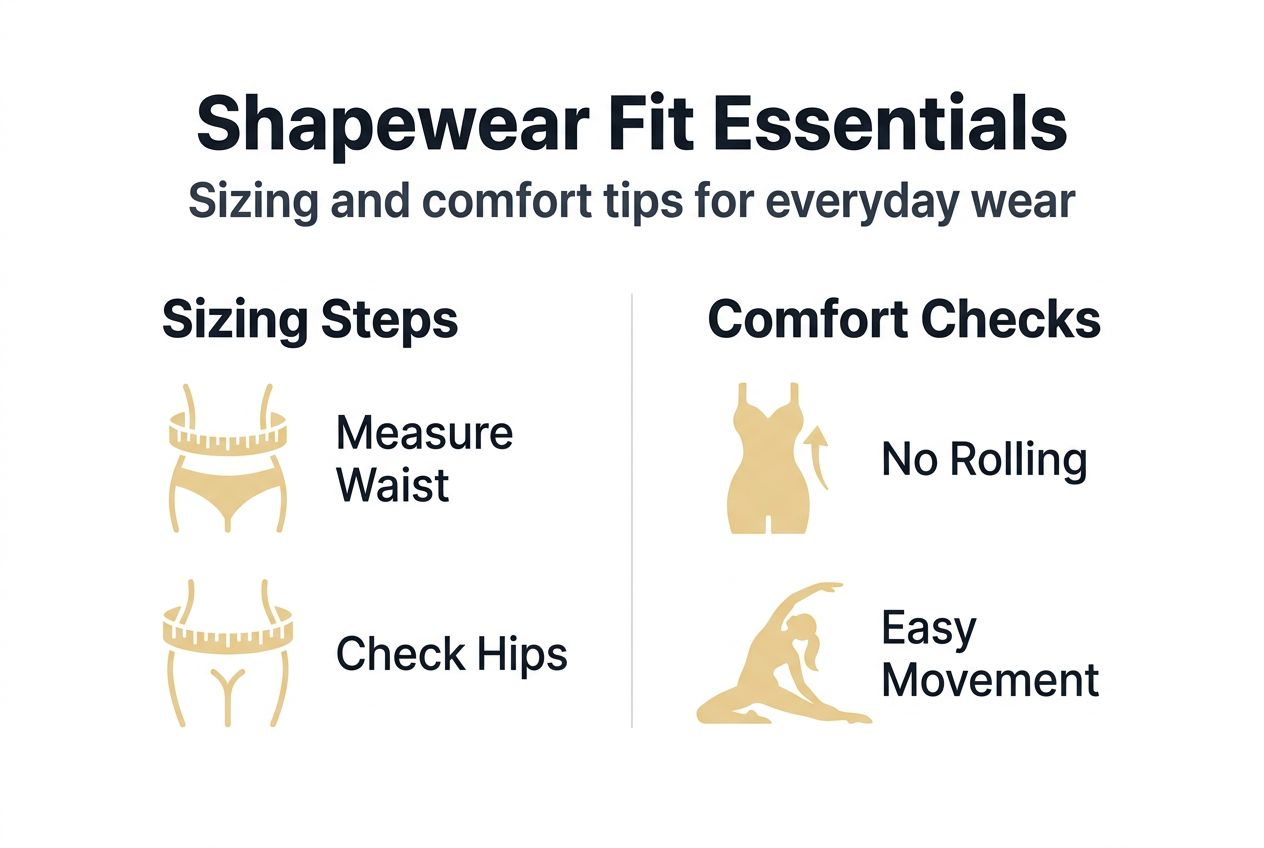 Infographic showing shapewear sizing comfort tips
