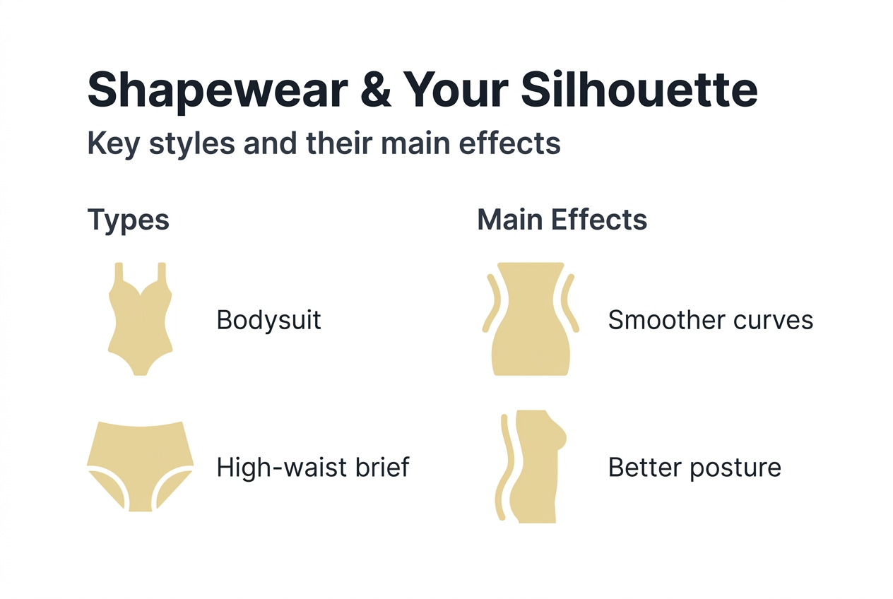 Infographic shapewear types and silhouette effects