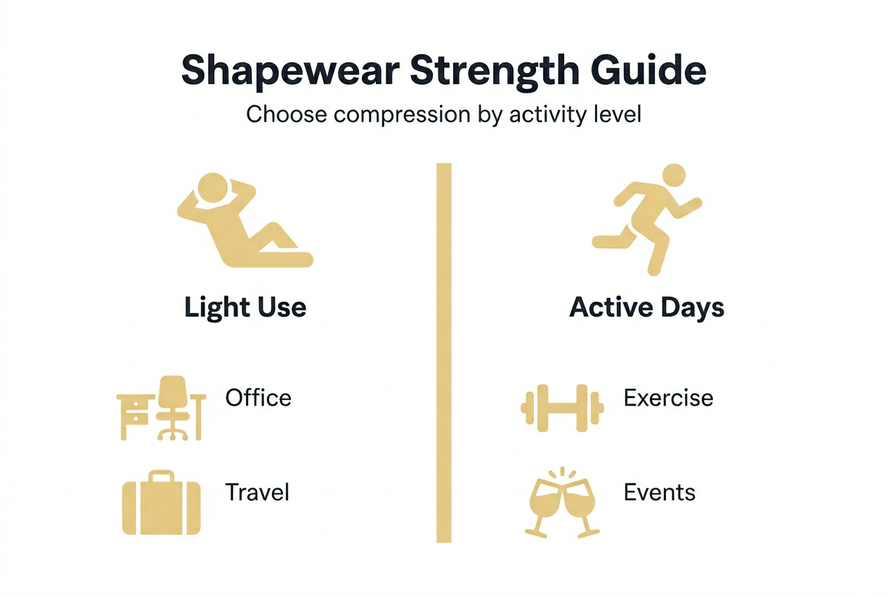 Infographic on shapewear strength by activity