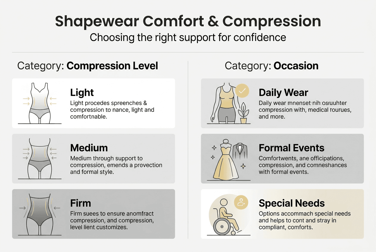 Infographic shapewear compression levels occasions