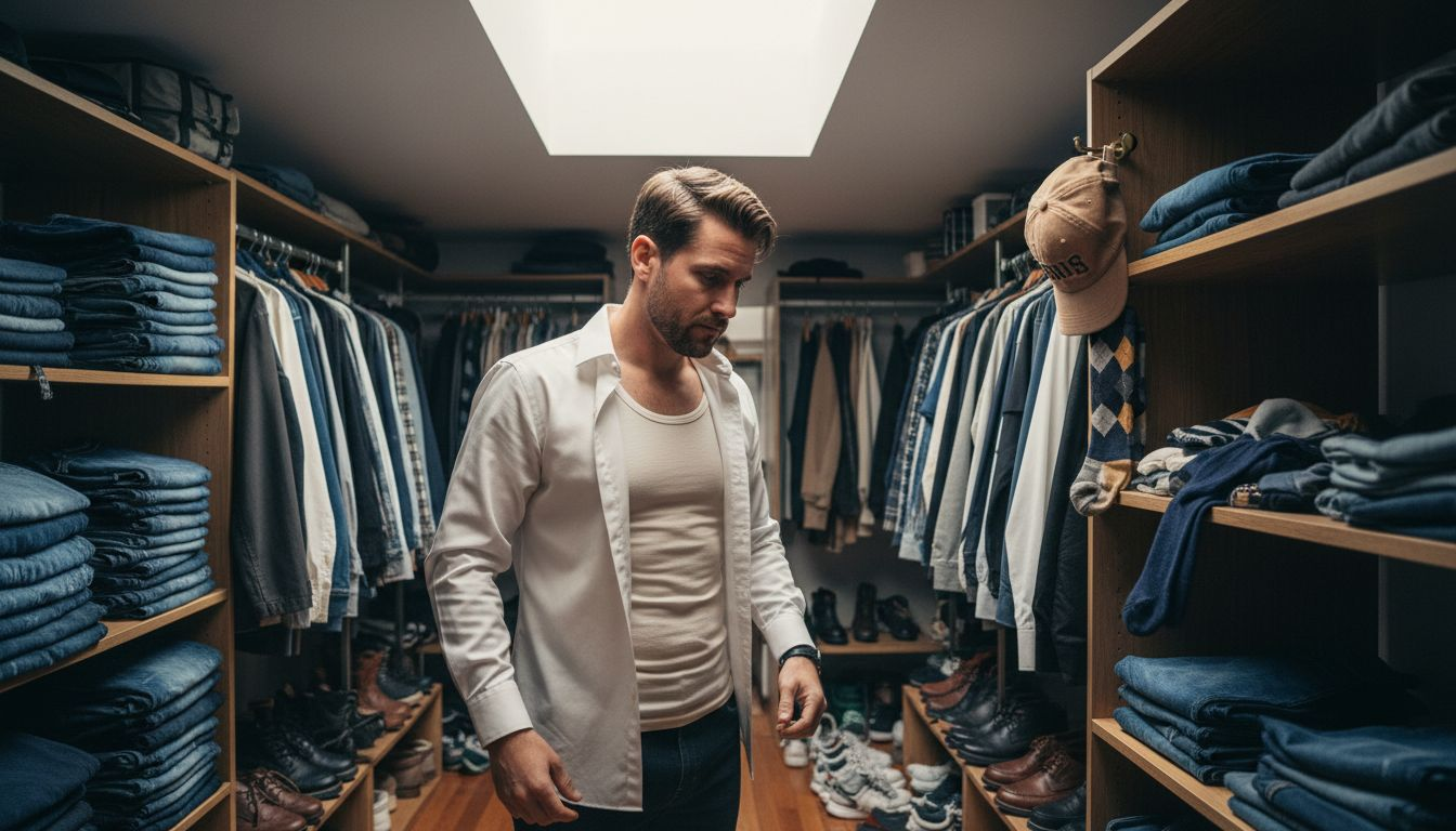 Man layers shapewear tank under dress shirt