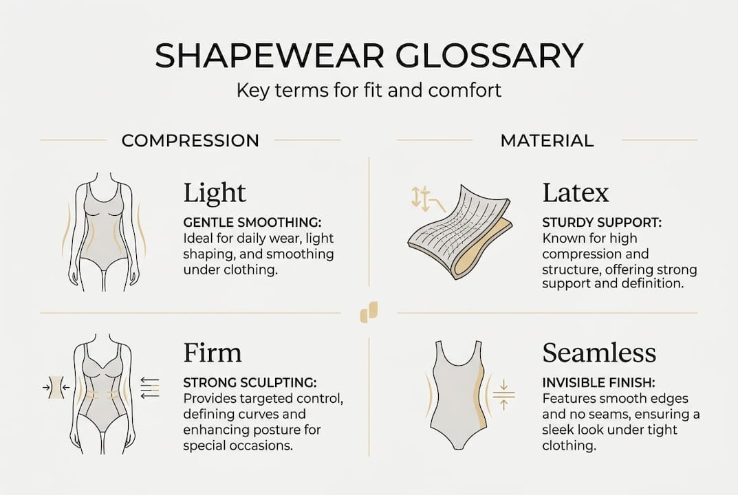 Glossary infographic of shapewear terms
