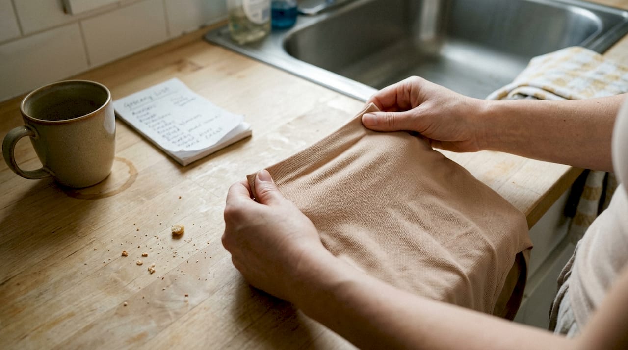 Hands stretching seamless shapewear fabric