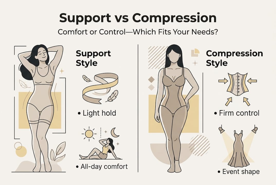 Infographic comparing support and compression shapewear