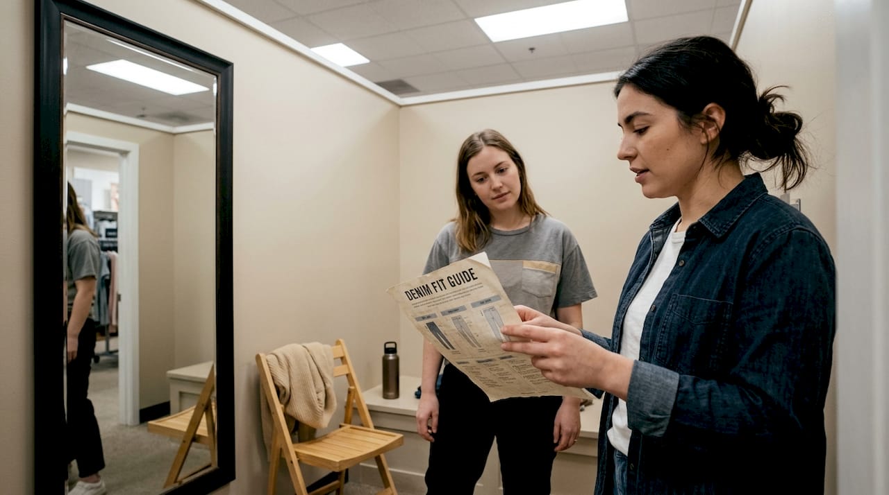 Fitting room shapewear discussion with associate