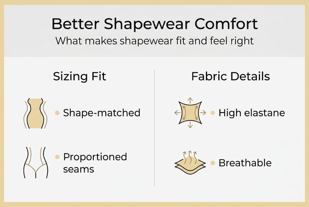 Infographic on shapewear comfort fit and fabric