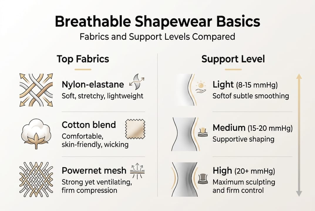 Infographic comparing shapewear fabrics and support