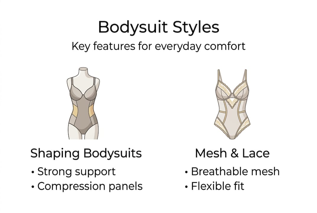 Infographic showing bodysuit types and features